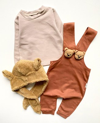 Oyuncak Ayılı Düğmeli Welsoft Şapka Badili Salopet Set 