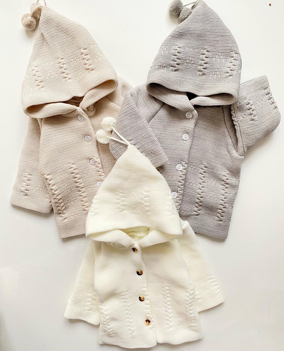 Önden Düğmeli Şapkası Ponponlu Triko Unısex Hırka