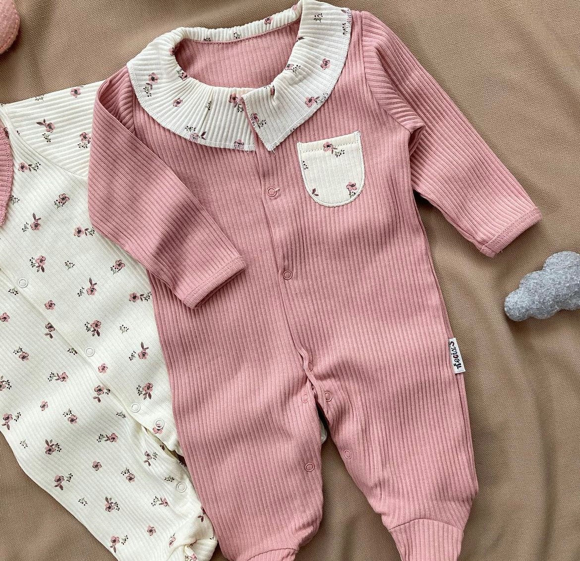 Çiçek Desenli Yaka Detaylı Kampanyalı %100 Pamuk Ribanalı 3’lü Tulum