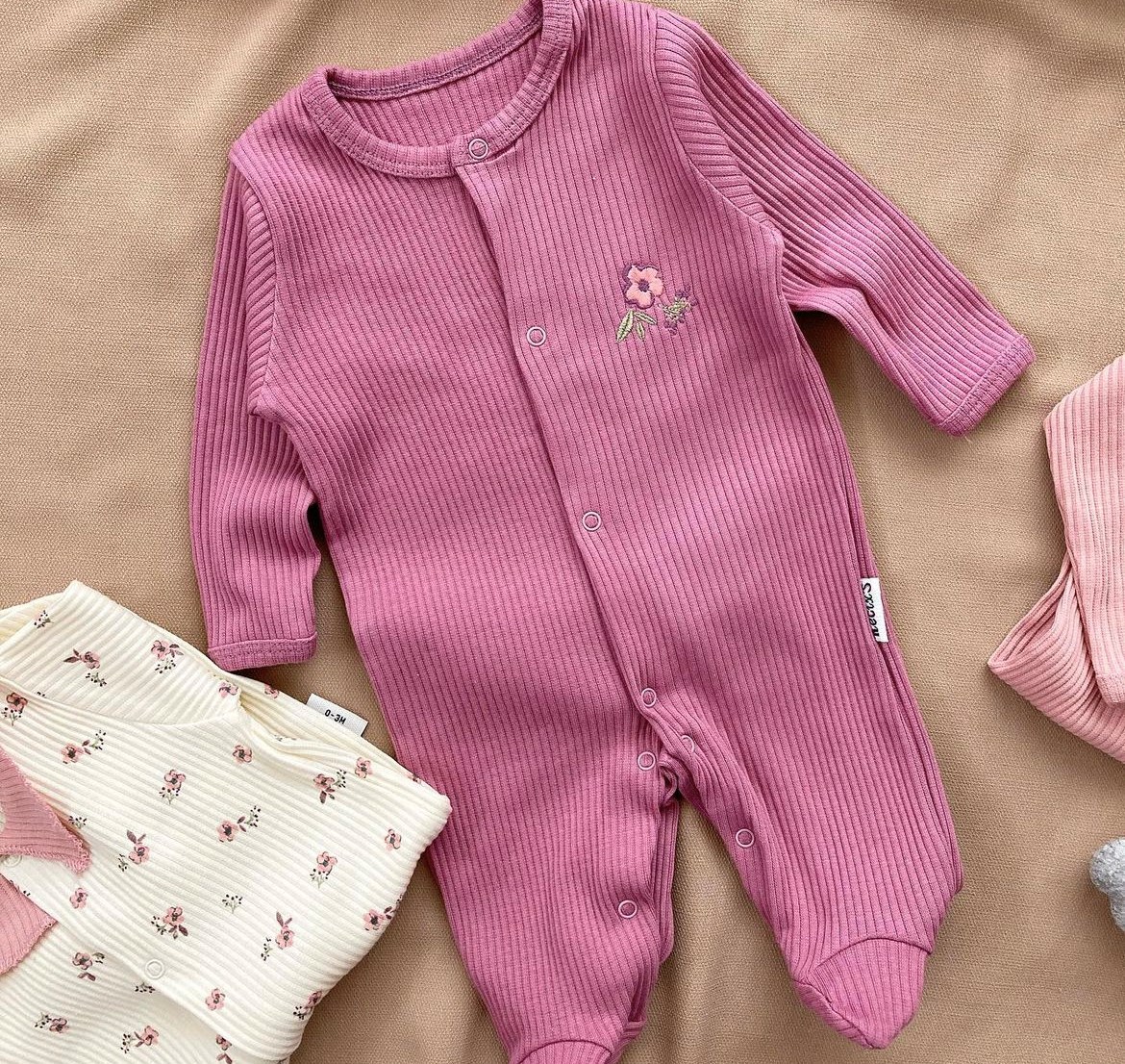 Çiçek Desenli Yaka Detaylı Kampanyalı %100 Pamuk Ribanalı 3’lü Tulum