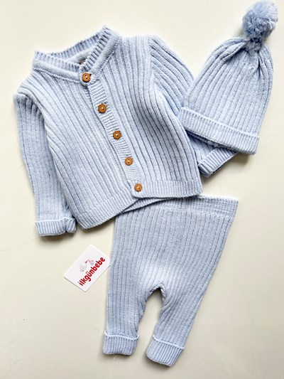 Lucas Şapkalı Düğmeli Triko Premium 3’lü Unisex Takım