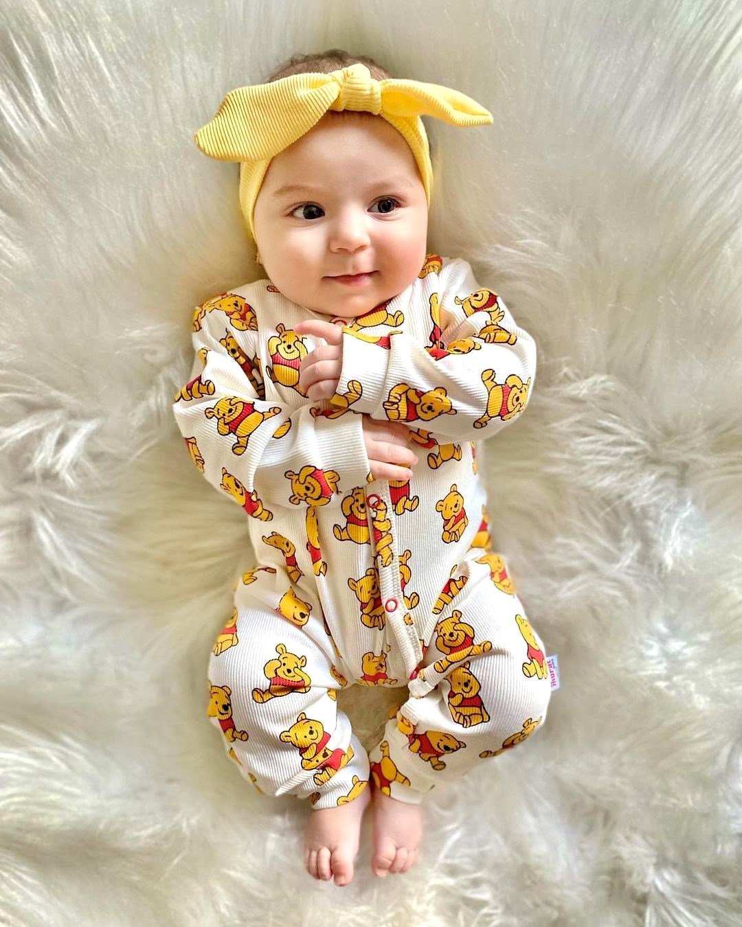 Winnie The Pooh Baskılı Ribanalı Esnek Kumaş Mevsimlik Tulum