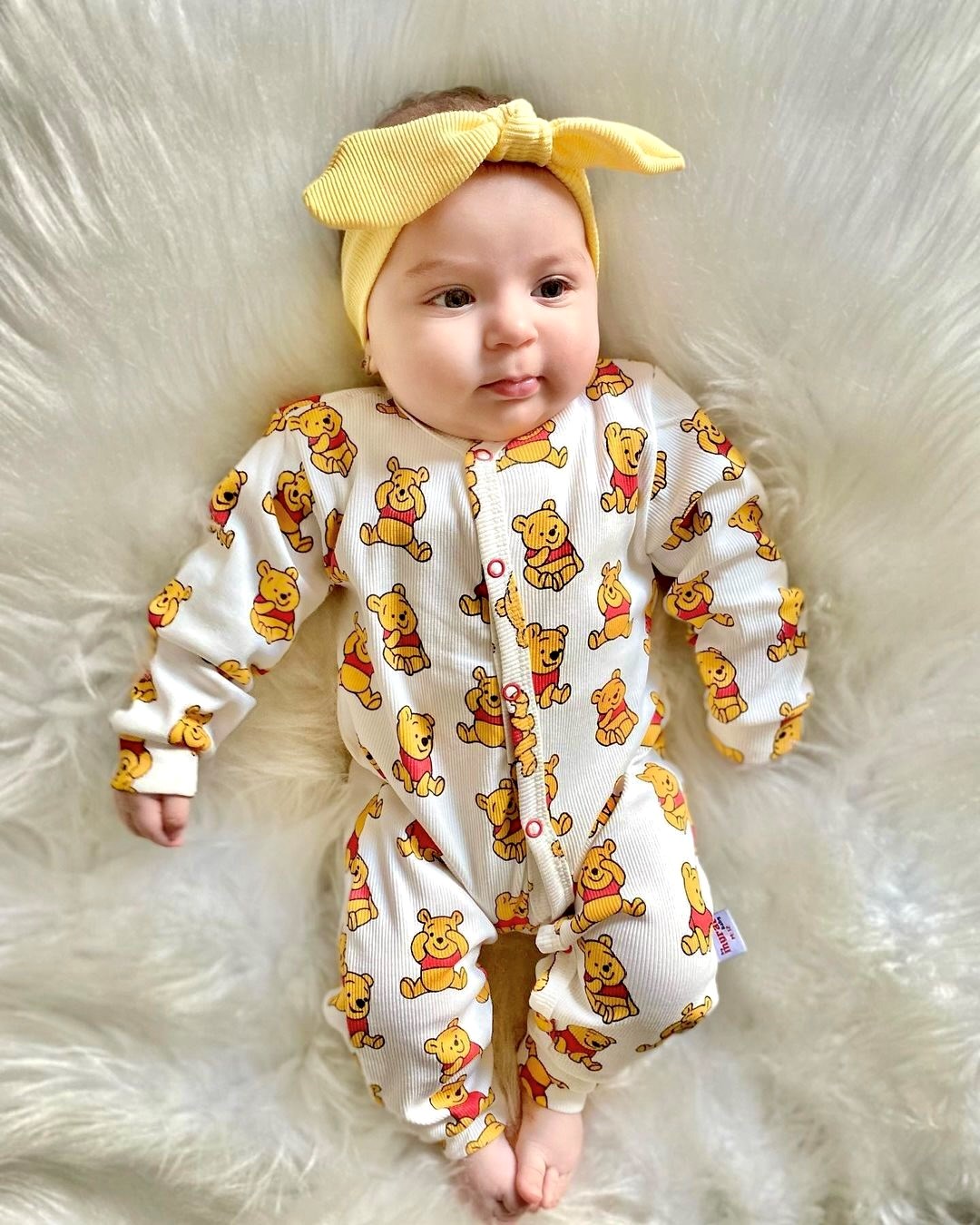 Winnie The Pooh Baskılı Ribanalı Esnek Kumaş Mevsimlik Tulum