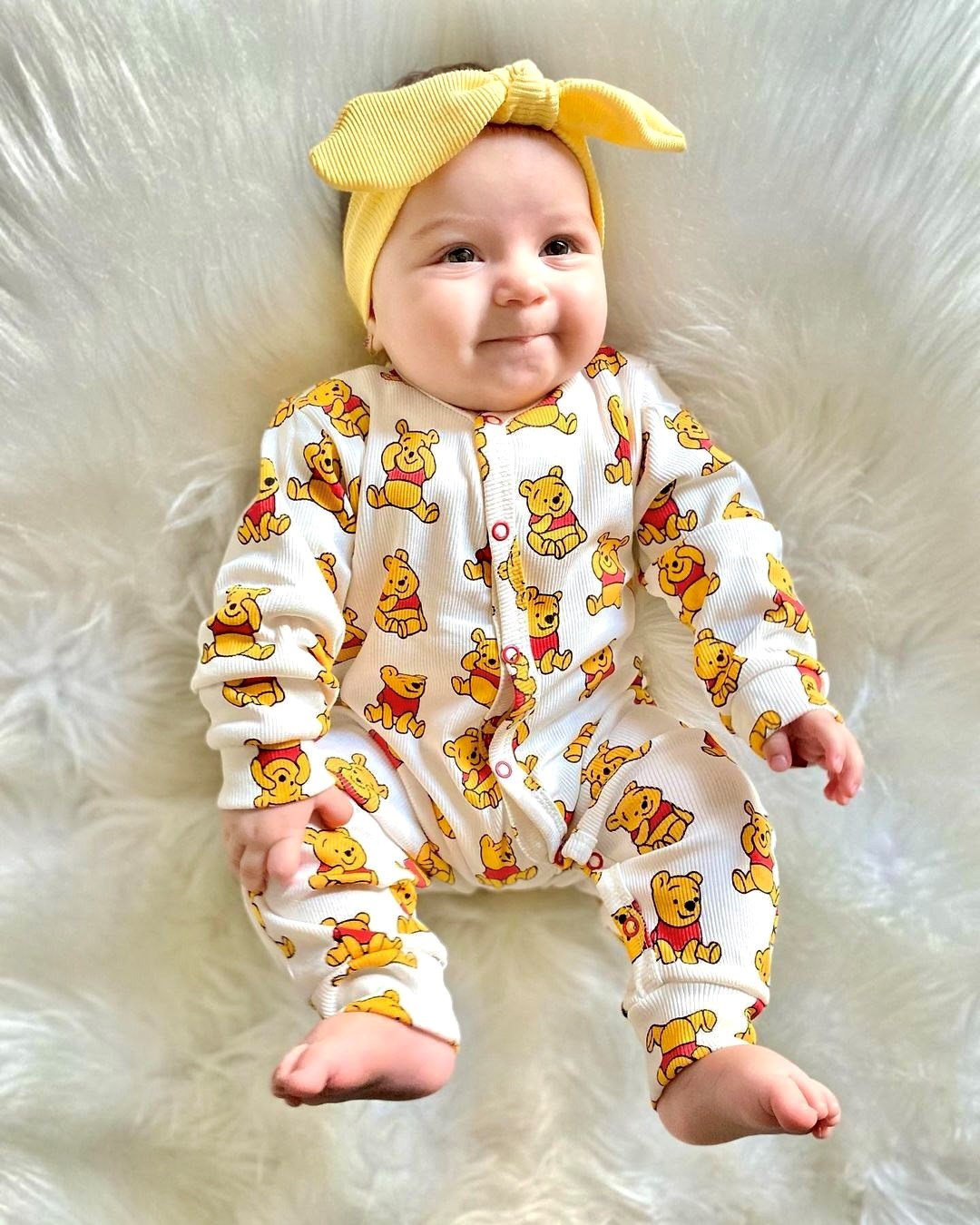 Winnie The Pooh Baskılı Ribanalı Esnek Kumaş Mevsimlik Tulum