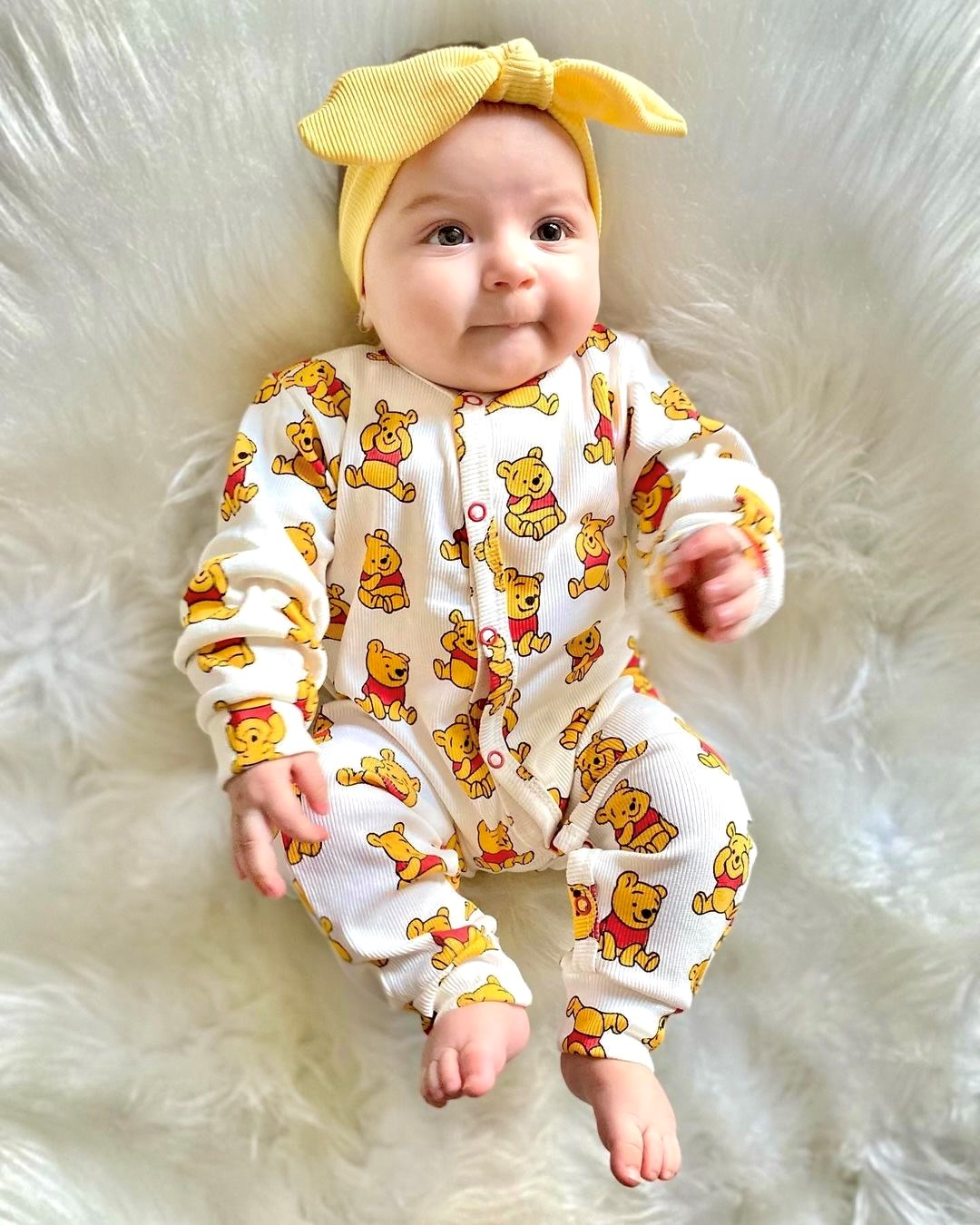 Winnie The Pooh Baskılı Ribanalı Esnek Kumaş Mevsimlik Tulum