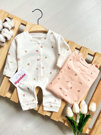 Minik Çiçek Desenli %100 Pamuk Kumaşlı Kampanyalı Tulum