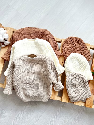 Selanik Örgüsü Oversize Triko Kazak Bereli Takım