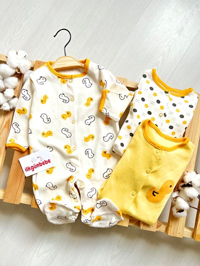 Civciv Desenli %100 Pamuk Unisex Kampanyalı 3’lü Tulum