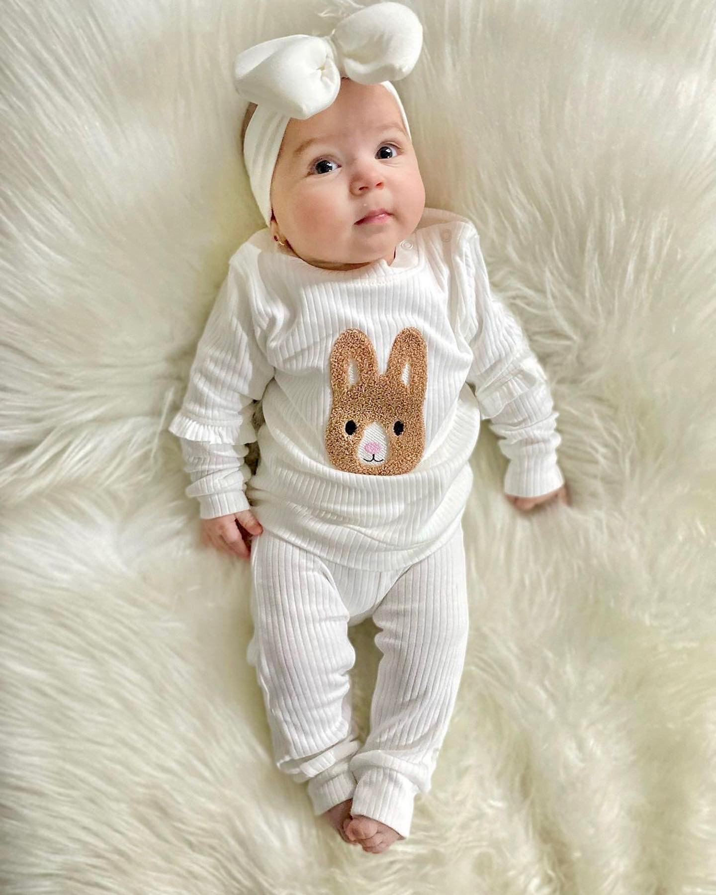Petek Dokulu Tavşan Kolları Fırfırlı Unisex Pamuk 2'li Takım 
