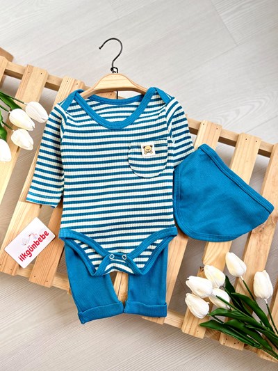 Bear Cep Detaylı Çizgili Fularlı Ribanalı Takım