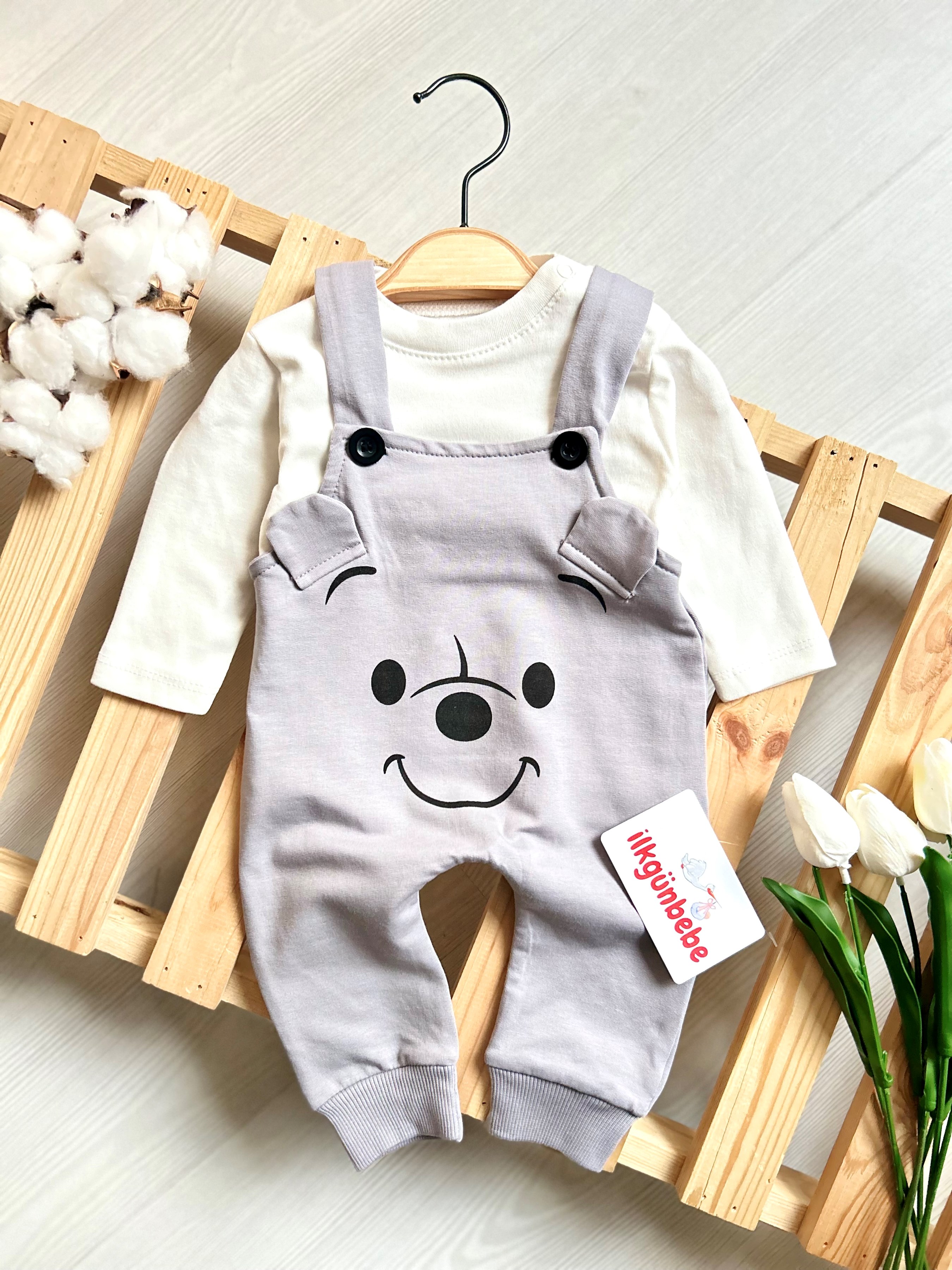 Sevimli Pooh Baskılı Badili Unisex Salopet