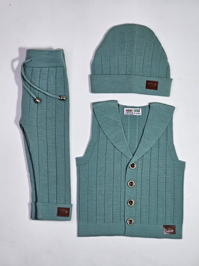 Triko Yelekli Şapkalı Taytlı 3’lü Unisex Tarz Takım