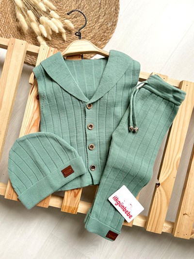 Triko Yelekli Şapkalı Taytlı 3’lü Unisex Tarz Takım