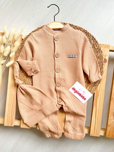 Şapkalı Düğmeli Waffle Tulum