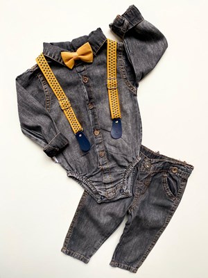 Eskitme Organik Kotlu Çıkabilir Papyonlu Askılı 4'Lü Tarz Takım 