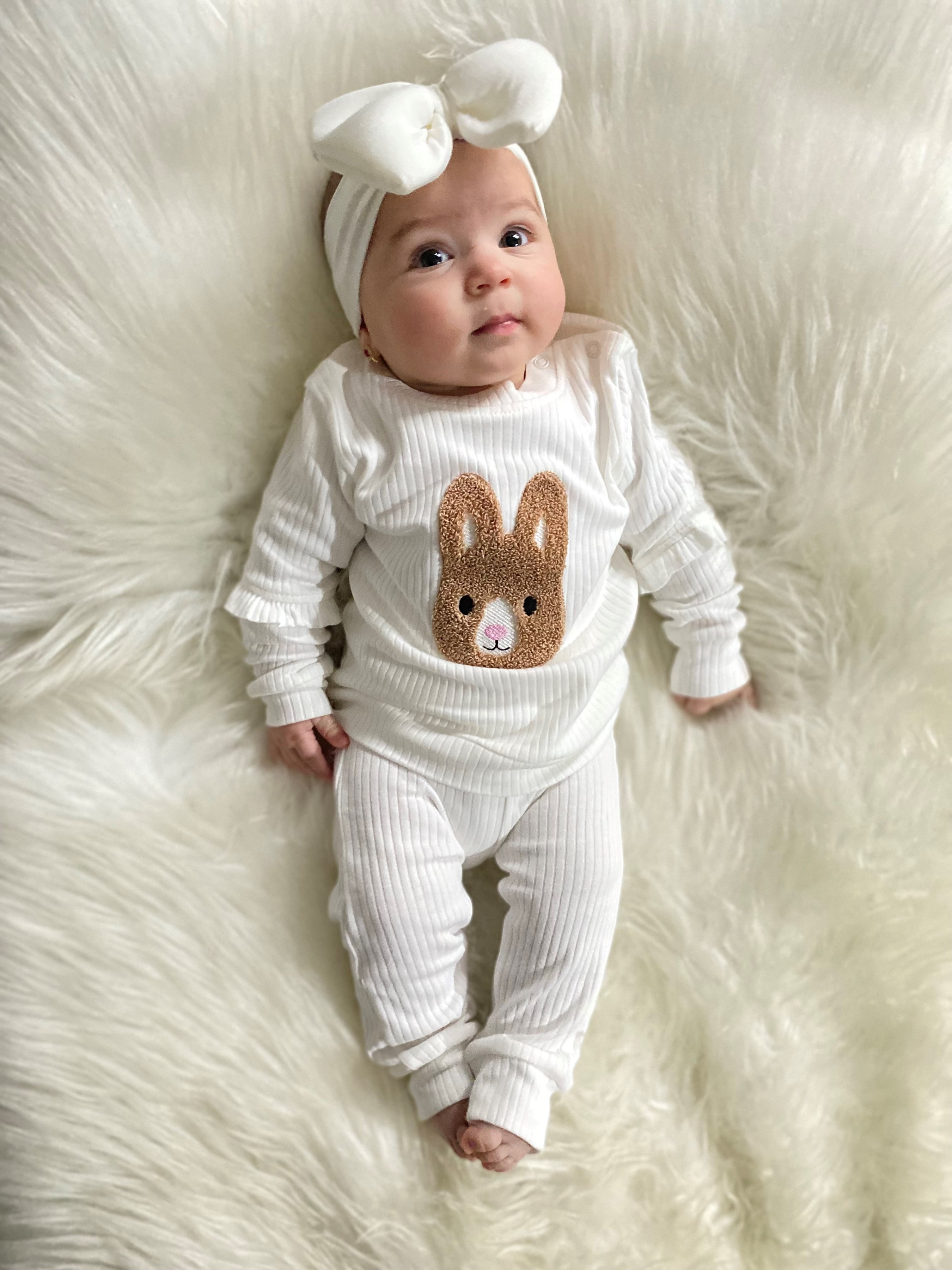 Petek Dokulu Tavşan Kolları Fırfırlı Unisex Pamuk 2'li Takım 