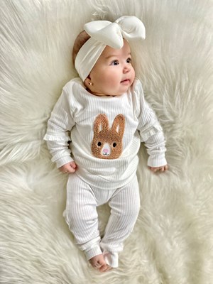 Petek Dokulu Tavşan Kolları Fırfırlı Unisex Pamuk 2'li Takım 