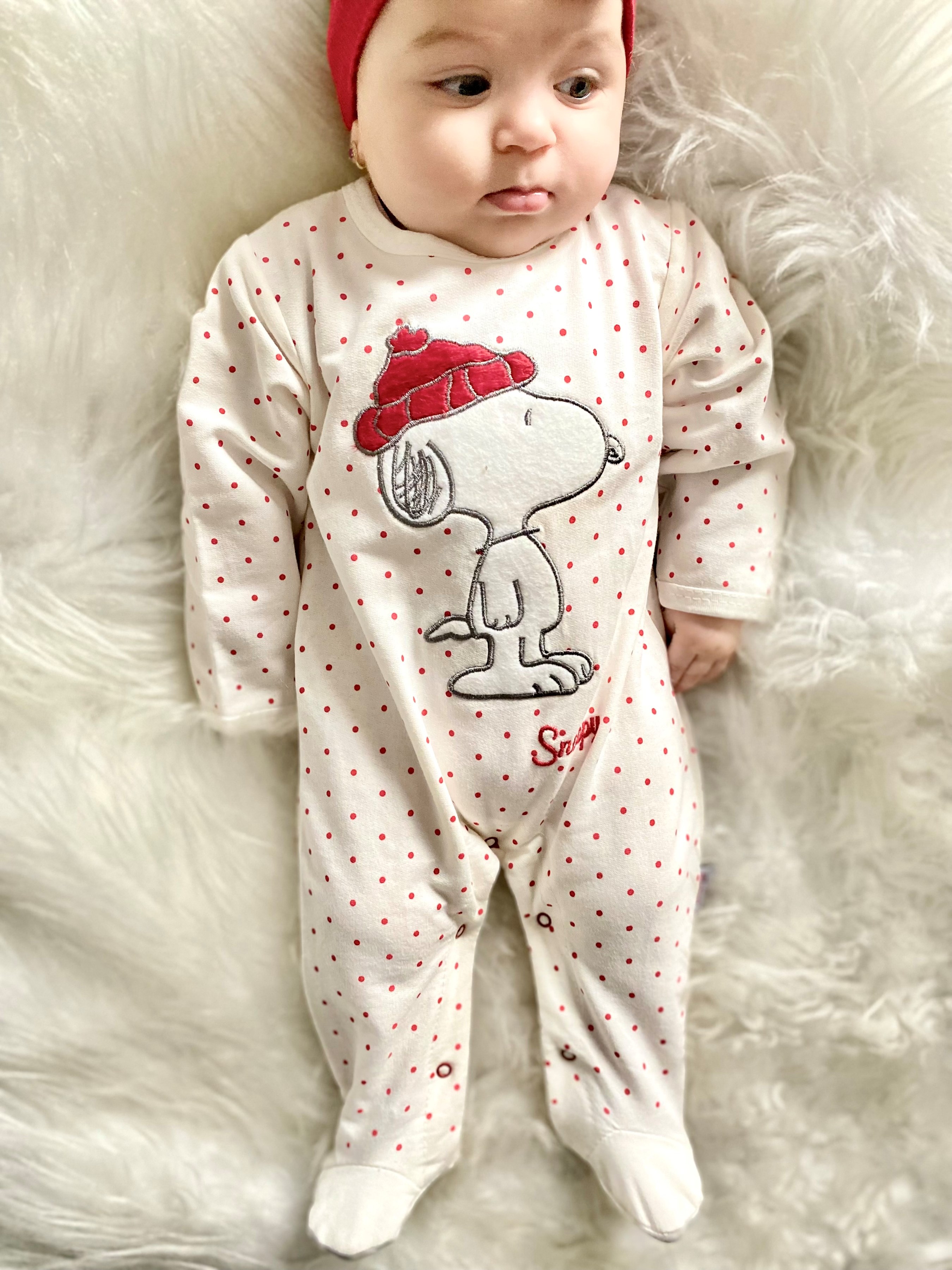 Snoppy Baskılı Nokta Detaylı Unisex Mevsimlik Tulum