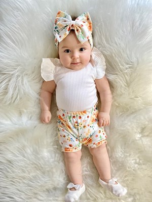 Kolları Fırfırlı Zıbınlı Bandanalı Çiçek Desenli 3’Lü Takım