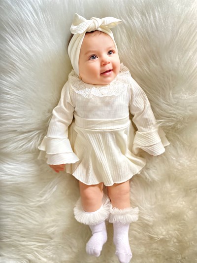 violetta kaşkorse bodysuit kol detaylı yakası güpürlü %100 Pamuk alttan çıtçıtlı elbise