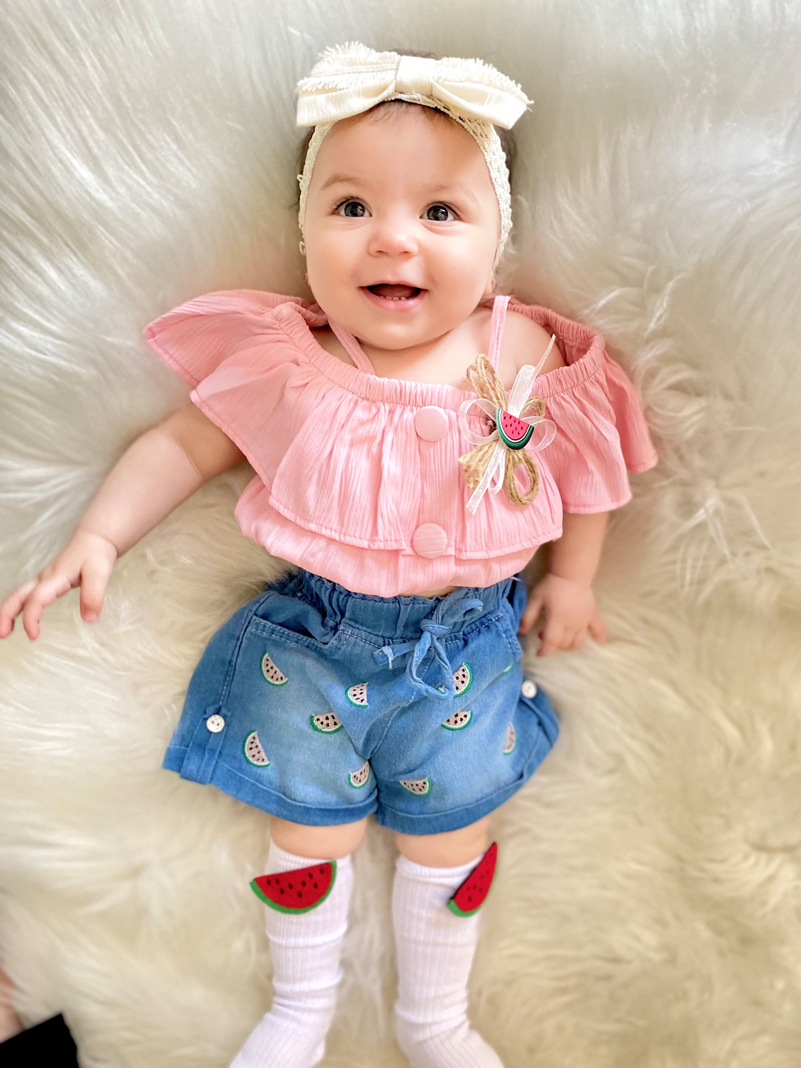 müslin kumaş askılı crop kot şortlu karpuz detaylı 2’li takım