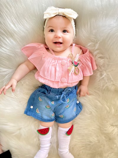 müslin kumaş askılı crop kot şortlu karpuz detaylı 2’li takım