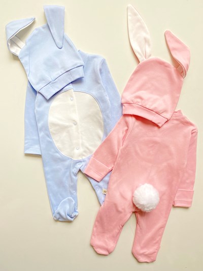 Büyük Çıkarılabilir Ponponlu Tavşan Kulaklı Mevsimlik %100 Pamuk Tulum