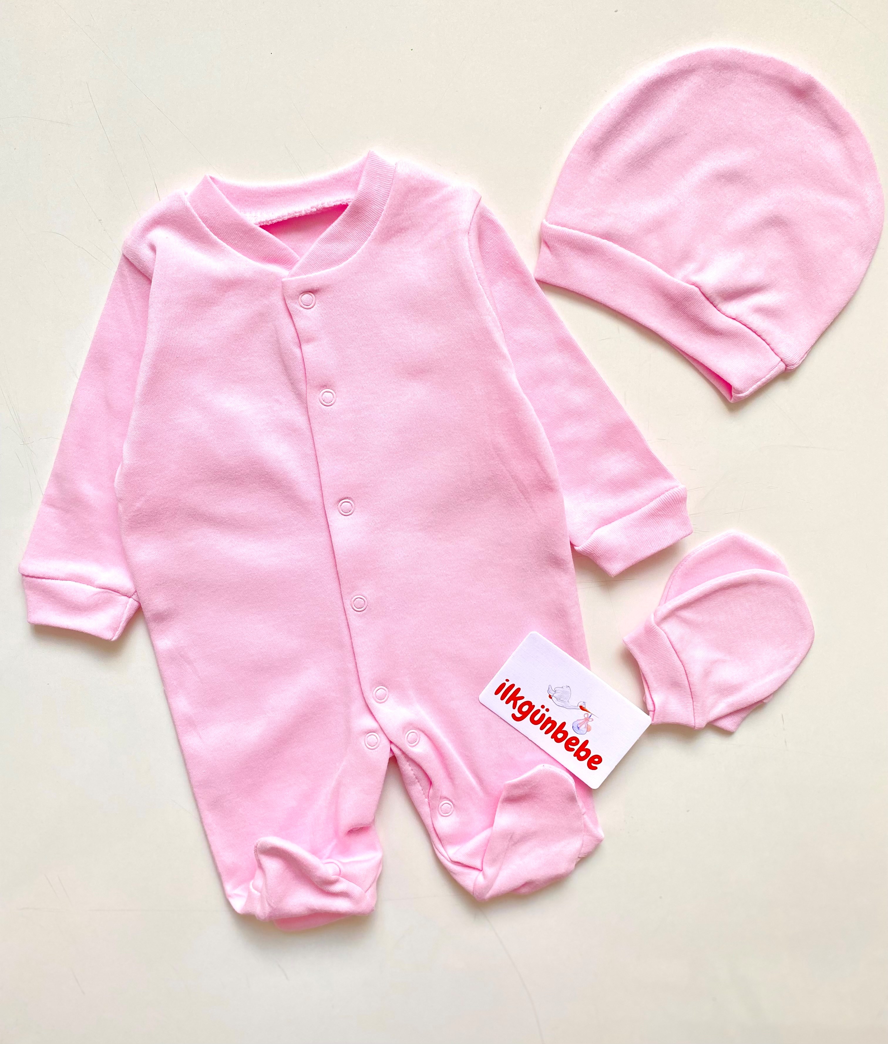 Basic 3’lü Pamuklu Eldiven Şapkalı Tulum Set