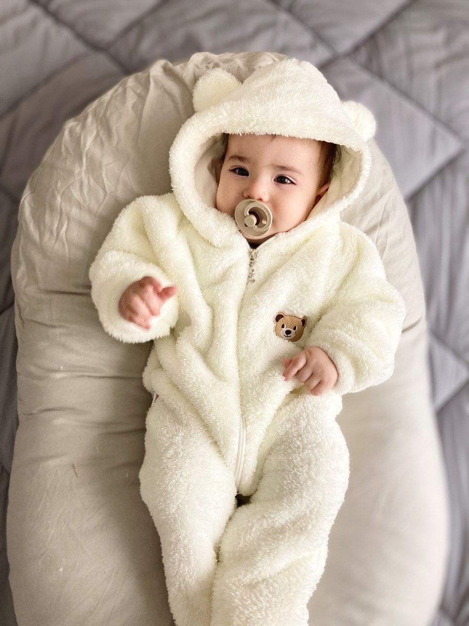 Bear Detaylı Ayaklı Kapşonlu Welsoft Unisex Tulum