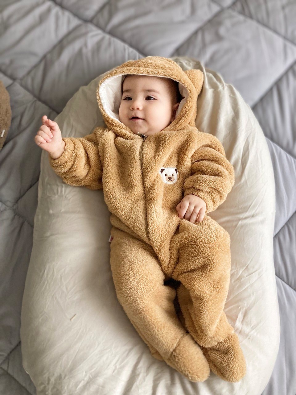 Bear Detaylı Ayaklı Kapşonlu Welsoft Unisex Tulum
