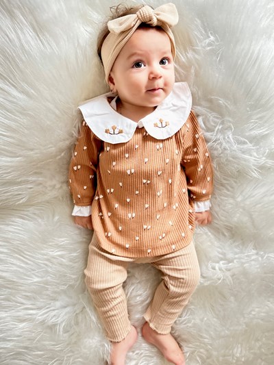 Çiçek Desenli Taytlı Yaka Ve Kol Detaylı %100 Pamuk Esnek Kumaş 2’li Takım