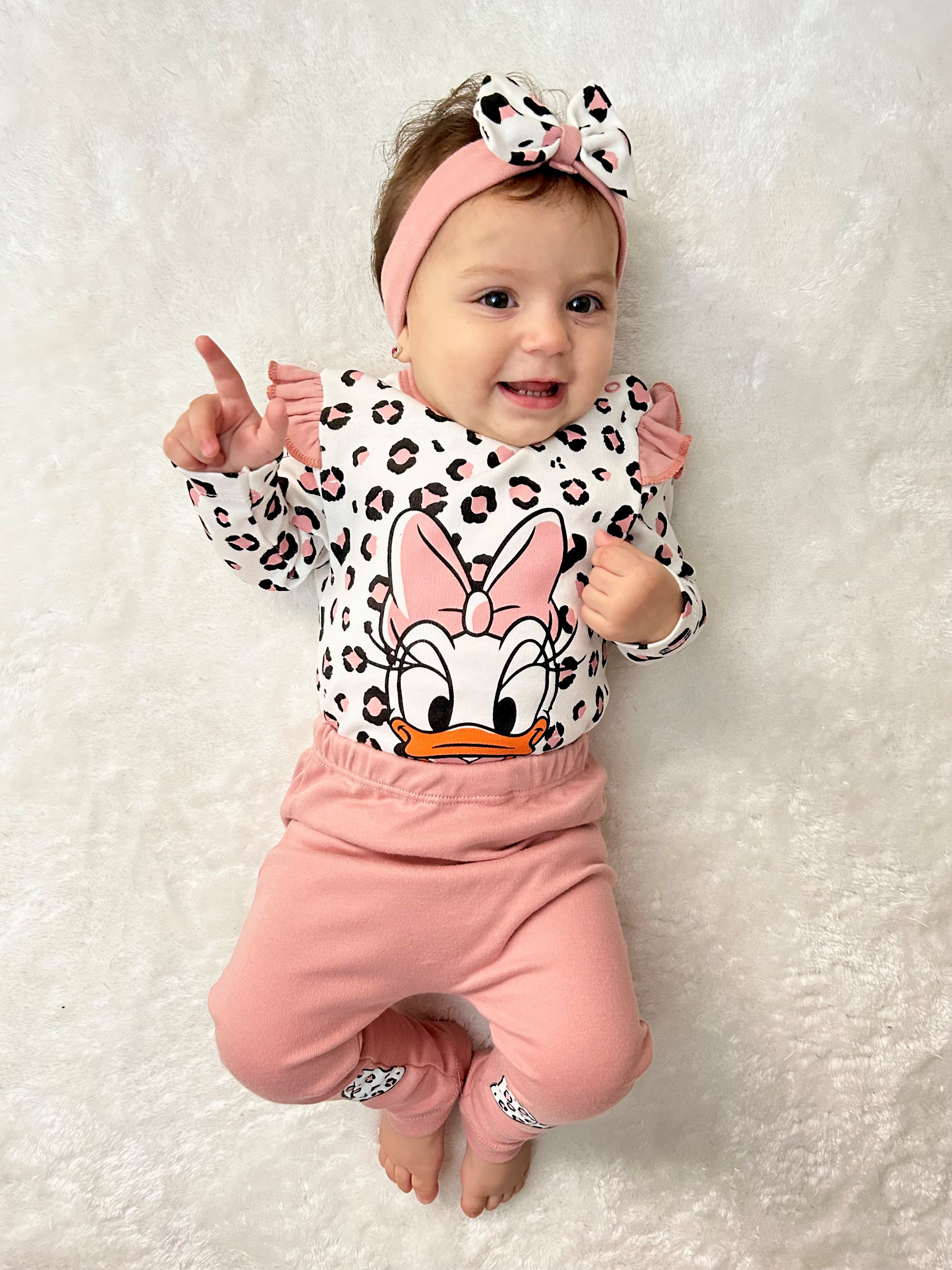 Minnie Mouse Baskılı Bandanalı Leopar Detaylı 3’lü %100 Pamuk Takım