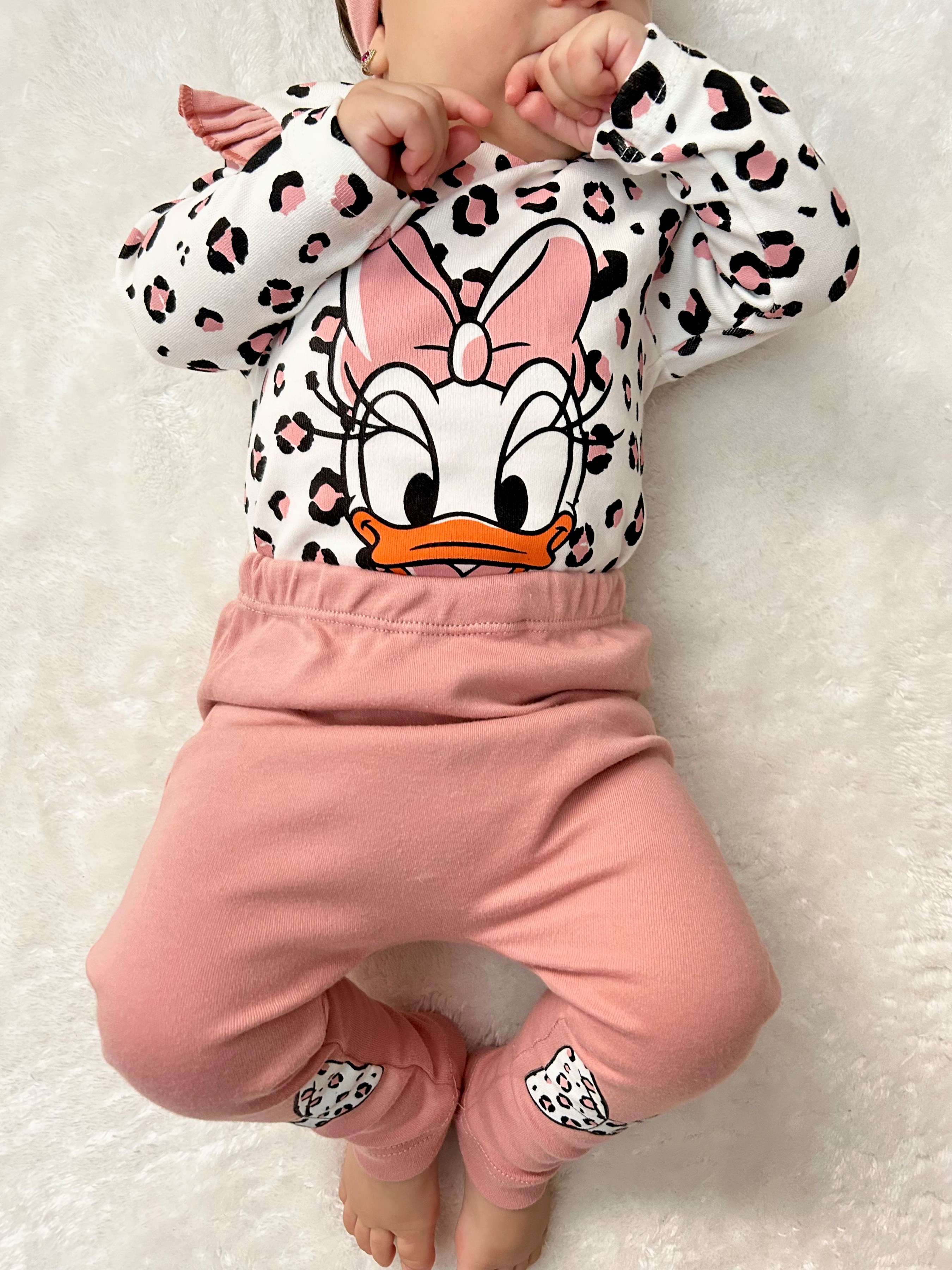 Minnie Mouse Baskılı Bandanalı Leopar Detaylı 3’lü %100 Pamuk Takım