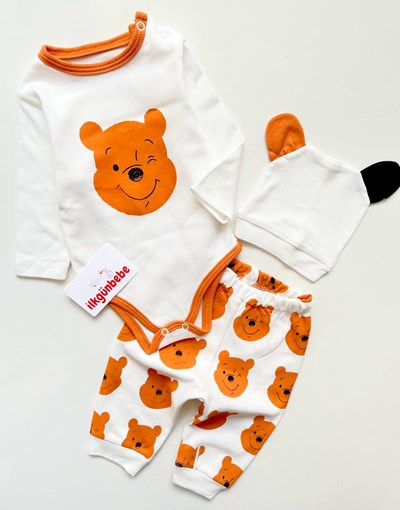 Winnie The Pooh Baskılı Şapkalı Mevsimlik 3'lu Takım 