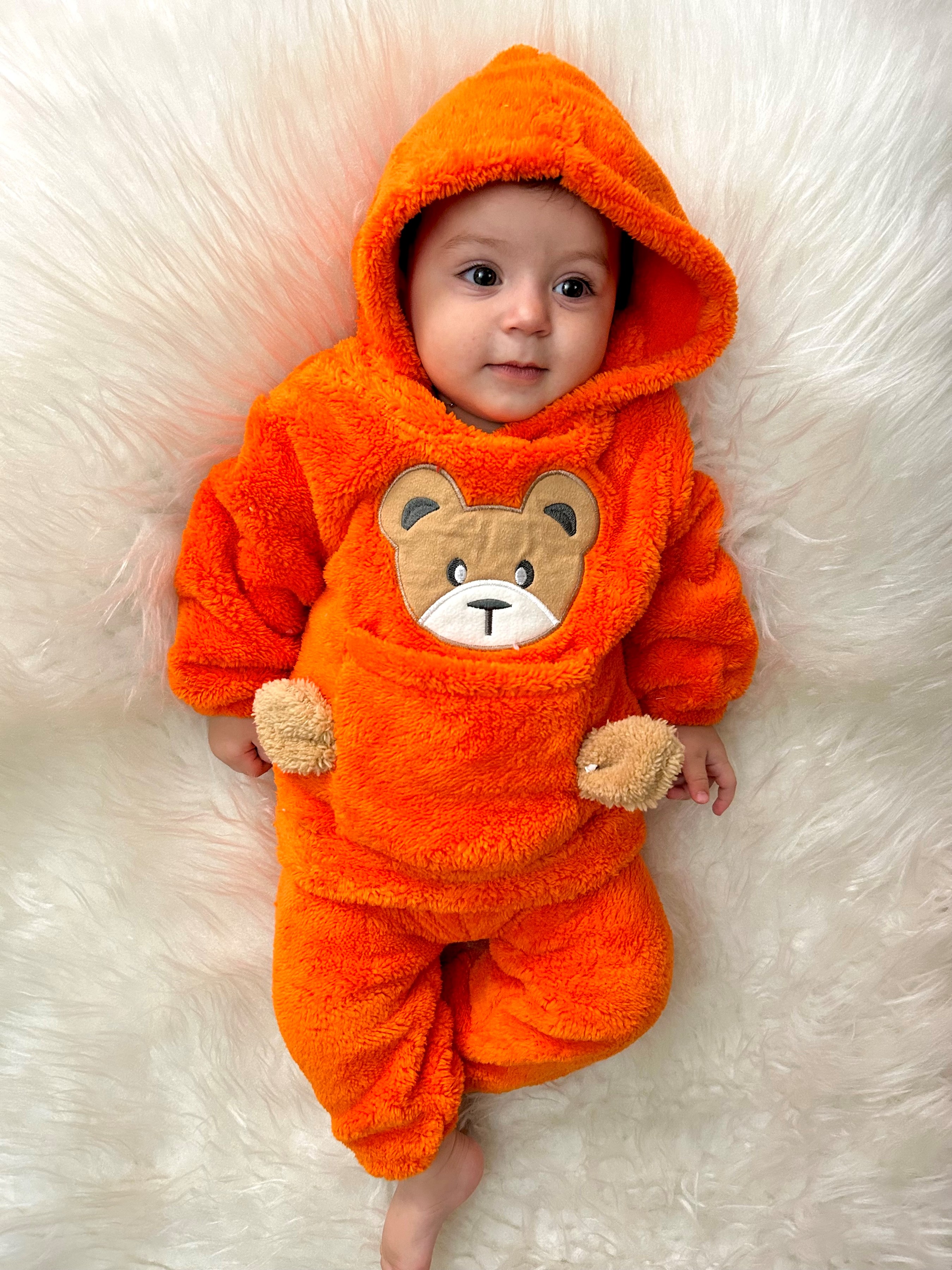 Welsoft Peluş Ayıcık Desenli Önden Cepli Kapşonlu 2’li Kışlık Takım
