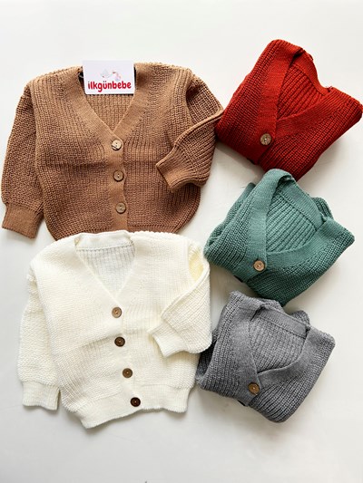 Selanik Örgüsü Triko Tahta Düğmeli Oversize Basic Unisex Model Hırka