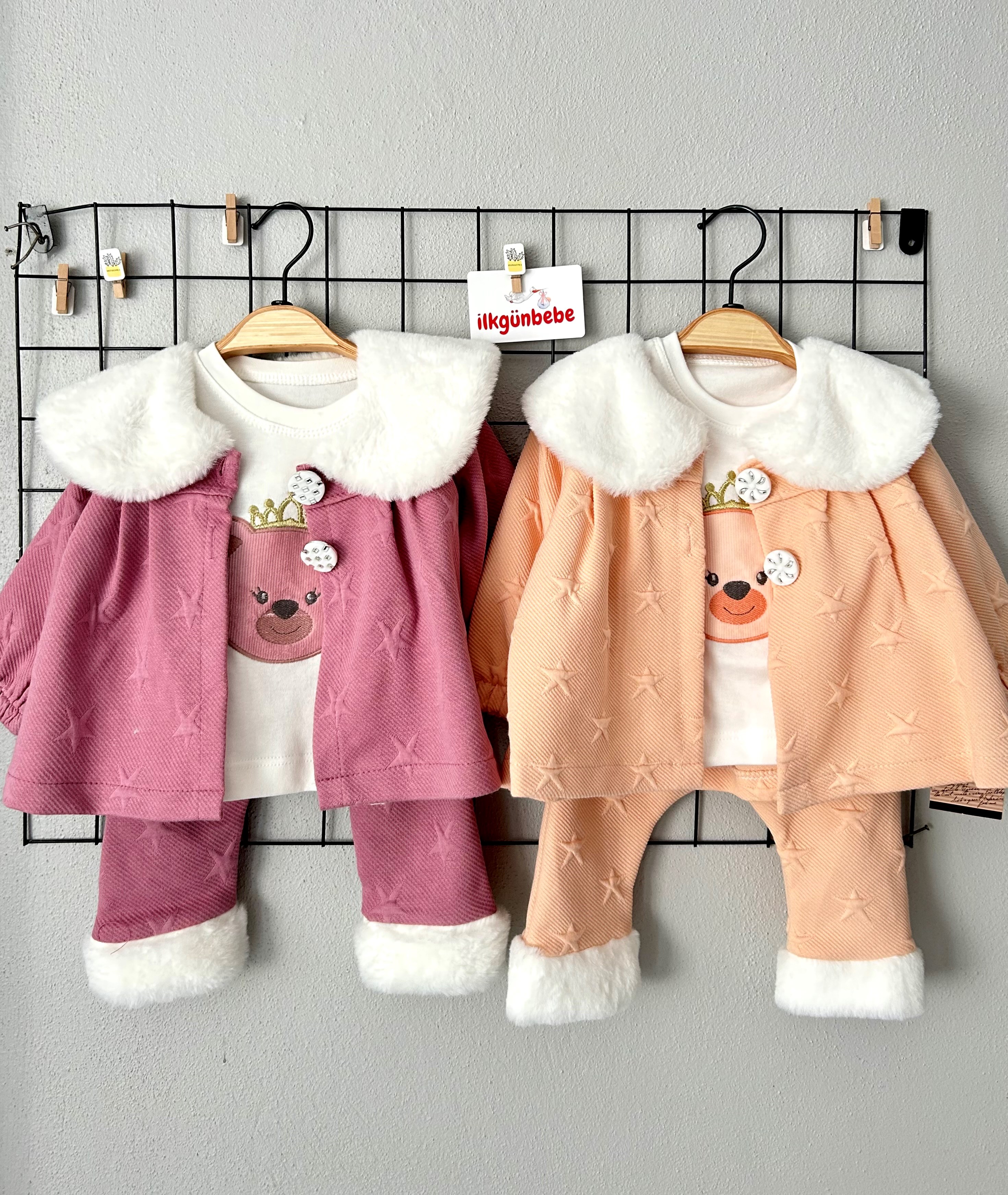 Kraliçe Bear Peluş Hırkalı Kışlık Yumuşaçık Kumaş Pamuklu 3’lü Takım