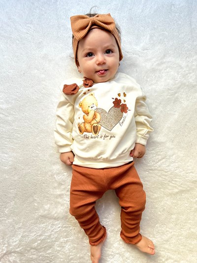 Bear Fiyonklu Esnek Taytlı %100 Pamuk 2’li Mevsimlik Takım