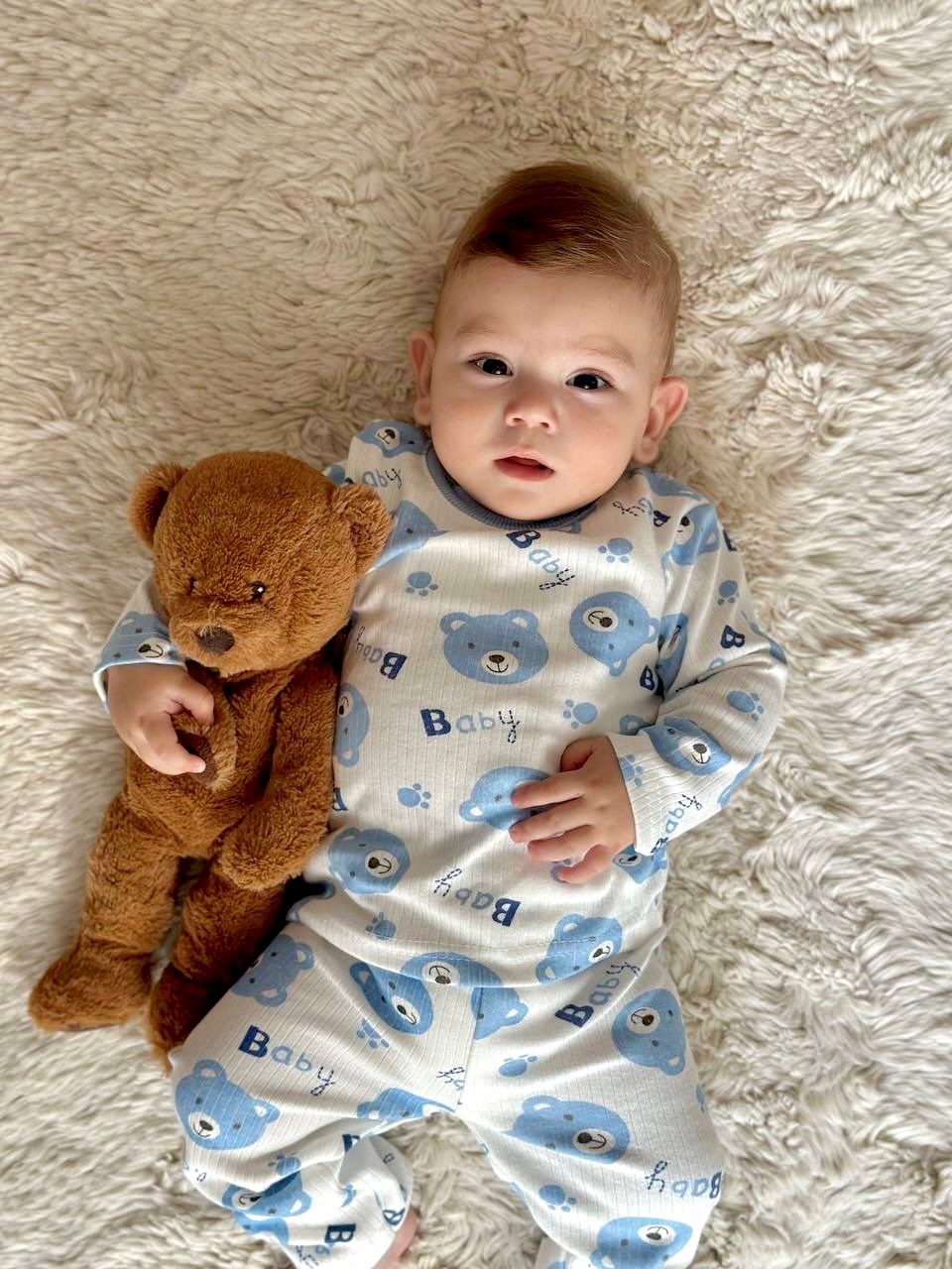 Bear Happy Baskılı %100 Pamuk Mevsimlik Pijama