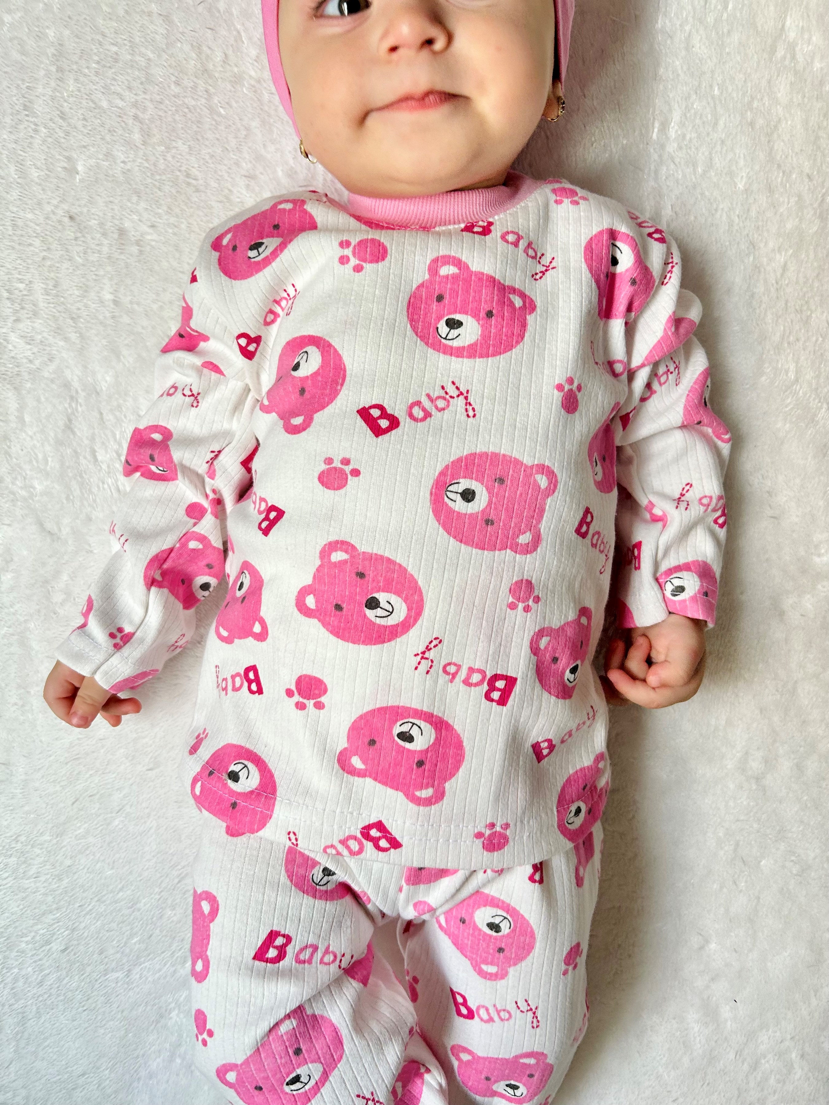 Bear Happy Baskılı %100 Pamuk Mevsimlik Pijama