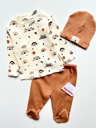 Ribanalı Kumaş Güneş Armalı Baskılı Ayaklı 3’Lü Takım