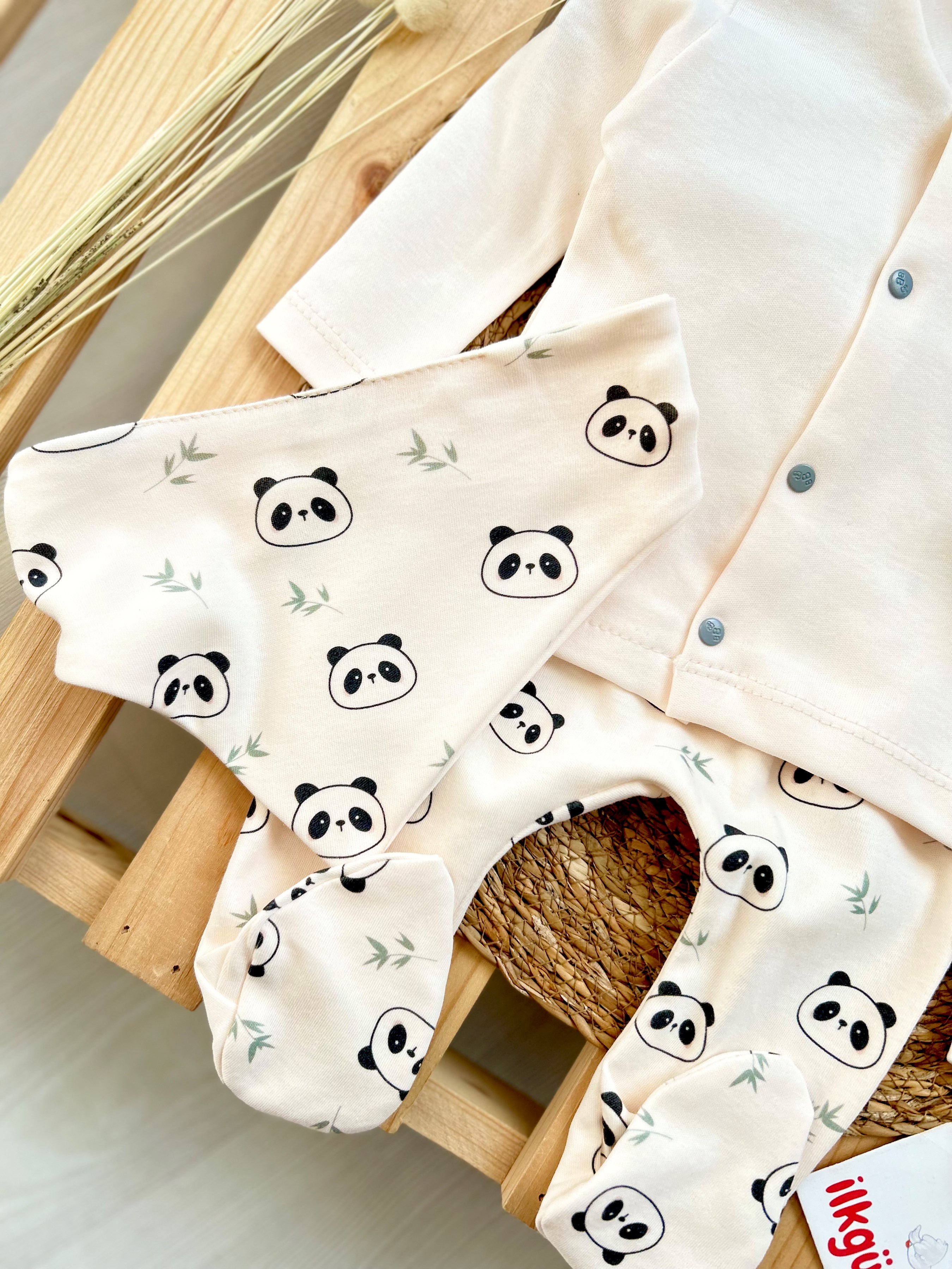 Panda Temalı Organik %100 Pamuk 5 Parça Yenidoğan Set