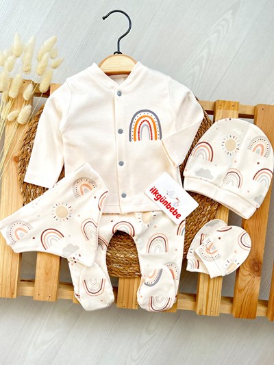 Güneş   Temalı Organik %100 Pamuk 5 Parça Yenidoğan Set