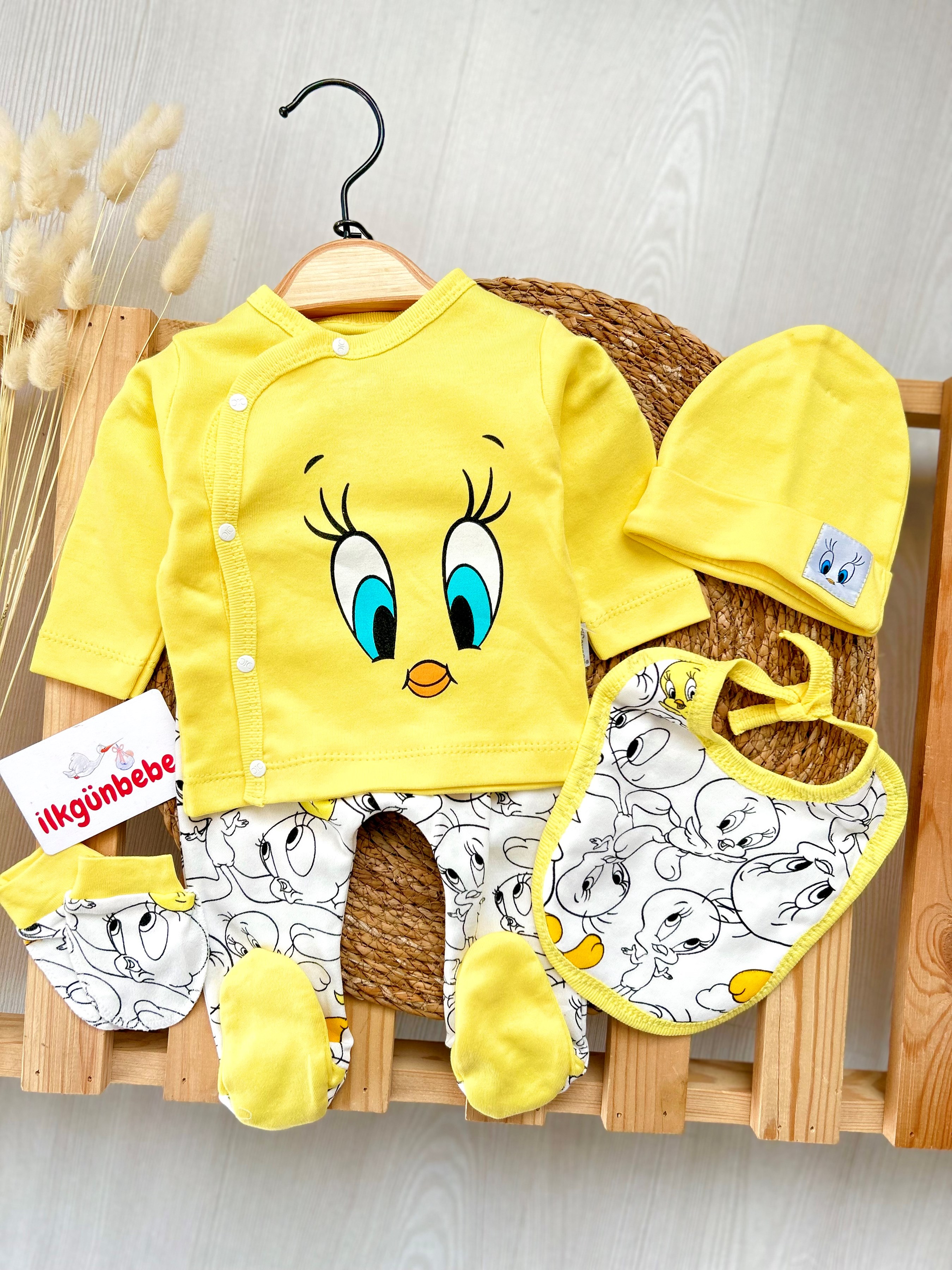 Tweety 5 Parça %100 Pamuk Yenidoğan Unisex Set