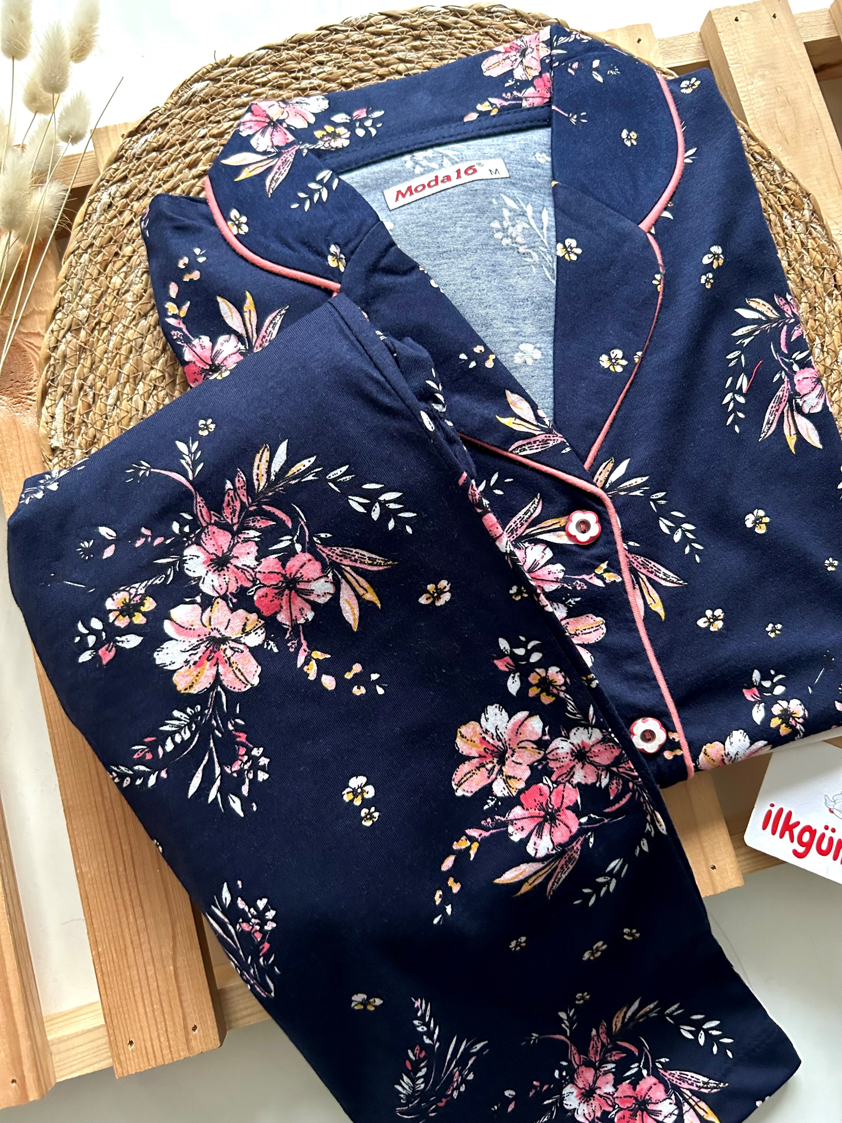 Çiçek Desenli %100 Pamuk Kumaş Anne Pijama