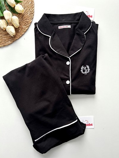     Likralı Önden Düğmeli Likralı Bayan %100 Pamuk Mevsimlik Pijama 