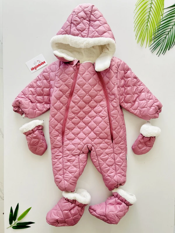 Kapüşonlu  Fermuarlı İçi Welsoft Peluş Ultra Lüx Çıkarılabilir Ayakkabılı Eldivenli  Kozmonot Tulum Set