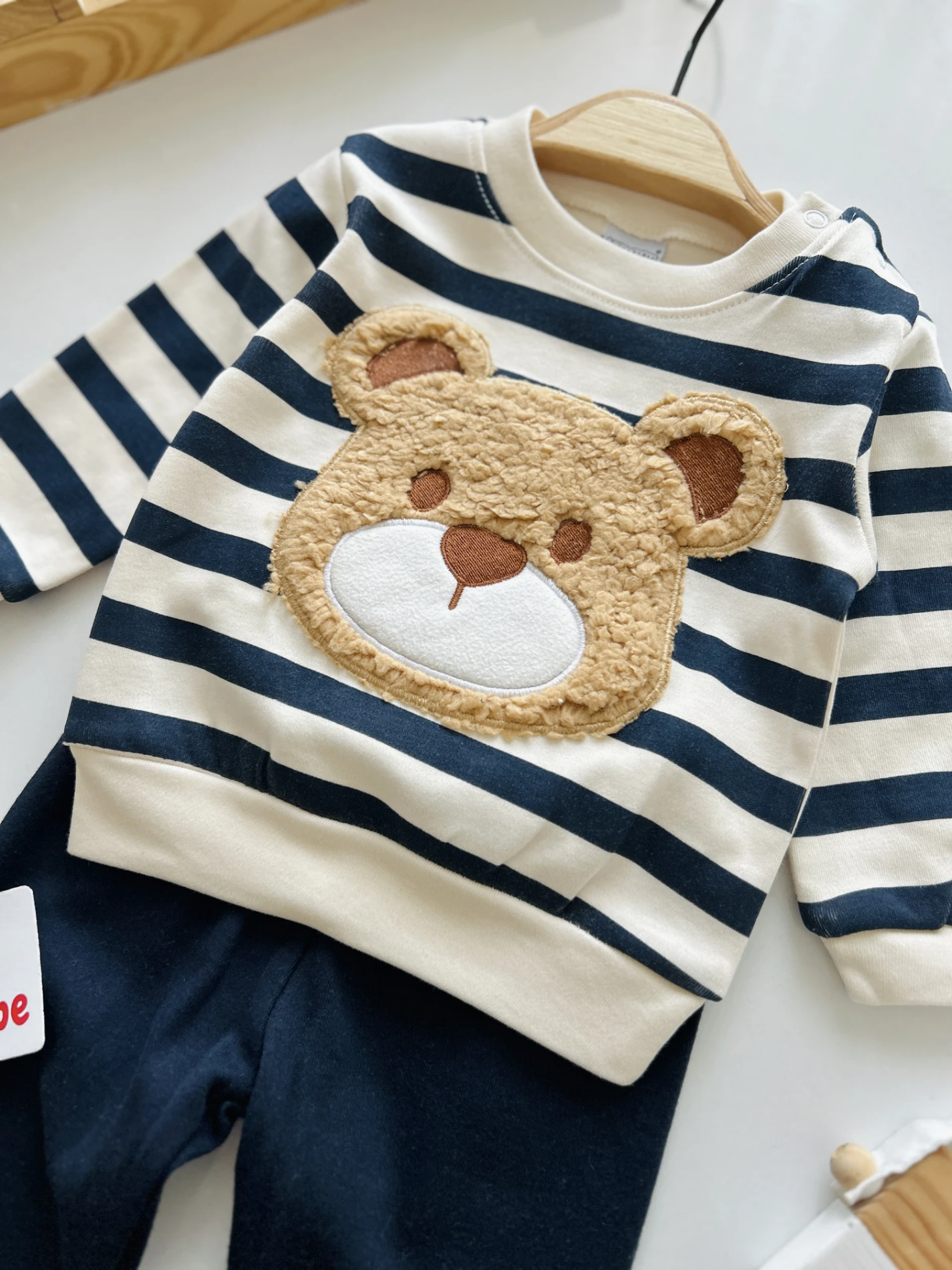 Teddy Peluş Nakışlı Çizgili 2 ‘li Mevsimlik Takım