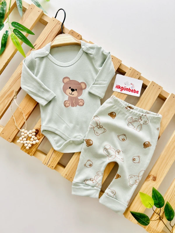Bear Teddy Baskılı %100 Pamuk 2’li Esnek Takım