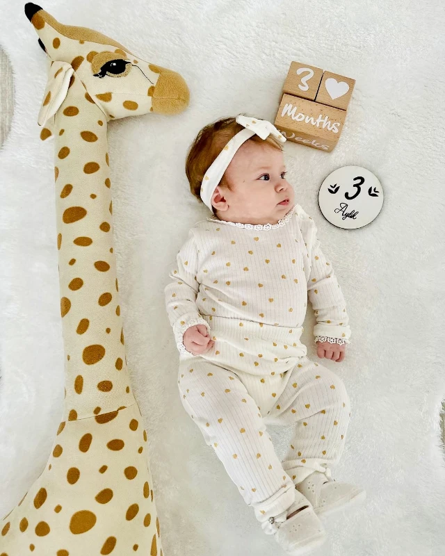 Minik Gümüş Kalp Desenli %100 Pamuk Bandanalı 3 Parça Takım